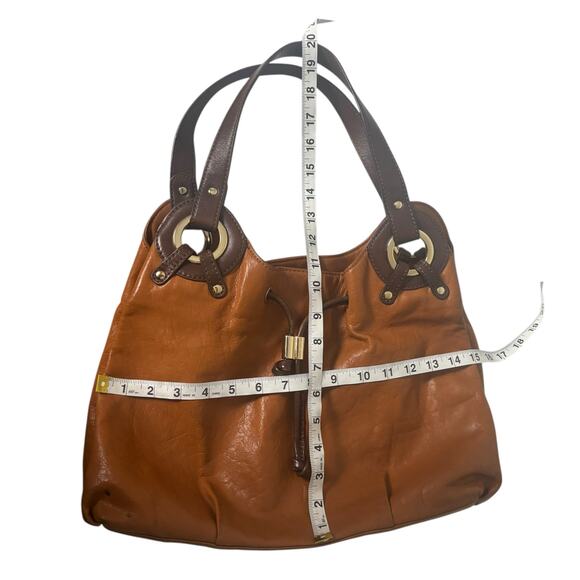 Michael Kors Drawstring Bucket Bag Phoebe Brown Tan Leather Handbag Hobo Purse - Picture 11 of 12